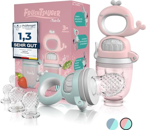 TABRIX® Fruchtsauger Baby ab 3 Monate & Kleinkind (2x) - Zahnungshilfe mit Druckfunktion für Beikost -BPA-Frei- Alternative für Schnuller/Beißring - Geschenk - Baby Essen Zubehör