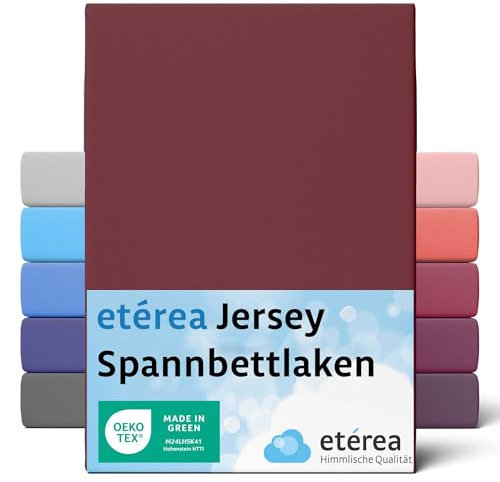 etérea Jersey Spannbettlaken 140x200cm - 160x200cm Bordeaux bis 25 cm Höhe - 100% Baumwolle Spannbetttuch Oekotex - Bed Sheets Leintuch Bettbezug - Bettlaken 140x200 cm - 160x200 cm - Weinrot