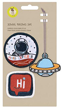 LÄSSIG Anhänger und Patches Set (3 Stk.) mit Druckknopf/School Patches Set Space