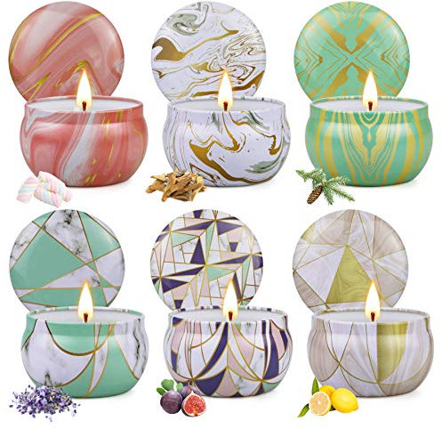 Duftkerzen Geschenkset für Damen, 6 Stück Aromatherapie Kerzen, 6 Geometrische Dosen, Aromatherapie, Soja Wachs Geschenke für Muttertag, Weihnachten, Geburtstag, Valentinstag, Aromatherapie, Bad, Yoga