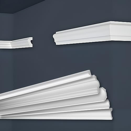 Marbet, listelli da soffitto in polistirolo XPS – modanature in stucco di alta qualità leggere e robuste dal design moderno – (pacchetto risparmio da 50 metri E-19 – 21 x 40 mm)
