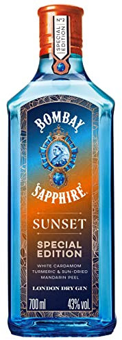 Bombay Sapphire Sunset Limited Edition Premium London Dry Gin, per Dampfinfusion hergestellt mit weißem Kardamom, Kurkuma und Clementinen, ideal als Geschenk, 43% Vol., 70 cl/700 ml