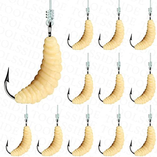 Rubber Maggots Fishing Bait #10 - Crappie Jigs, Fishing Maggots, Bulk Fishing Grubs for Trout, Crappie, Pan Fish, Bluegill, Fresh Water Fishing Lures Set (Hooks and Worms)