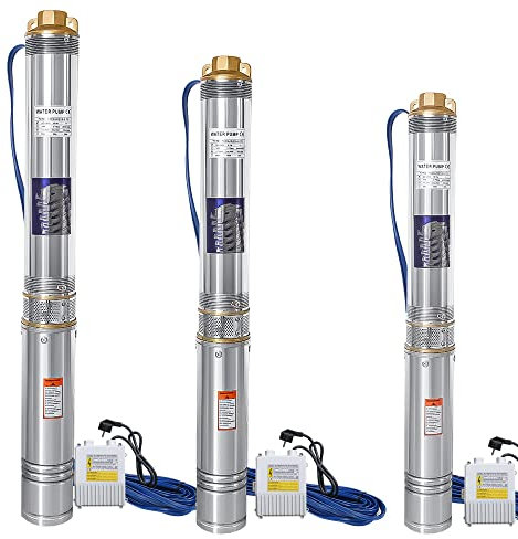 Randaco Bomba de pozo profundo, 370W Sumergible 4000L/h Caudal, bomba de agua de acero inoxidable presión 3,4 bar, altura máxima de extracción 34m, con cable de 20m