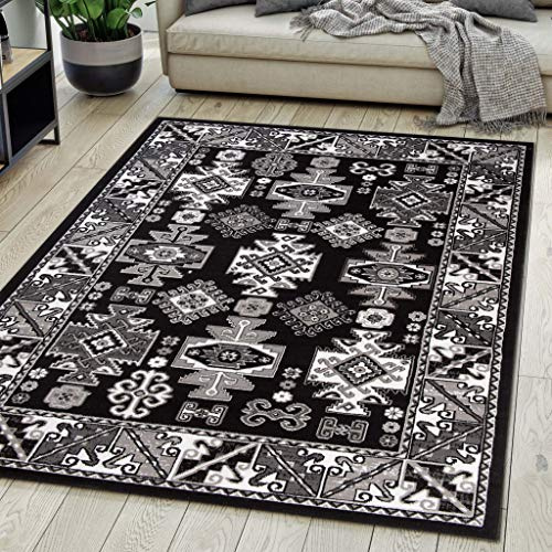 Mazovia Alfombra Oriental - Diseño Oriental de Salón Grande de Pelo Corto - Alfombras de Habitación de Matrimonio, Dormitorio y Comedor - Negro 200x300 cm