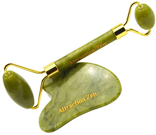 Massagerolle und Gua Sha 100 % natürlich – Gesichtsmassagegerät für Anti-Aging, Anti-Falten, strafft die Haut, die Augentaschen (Pink)