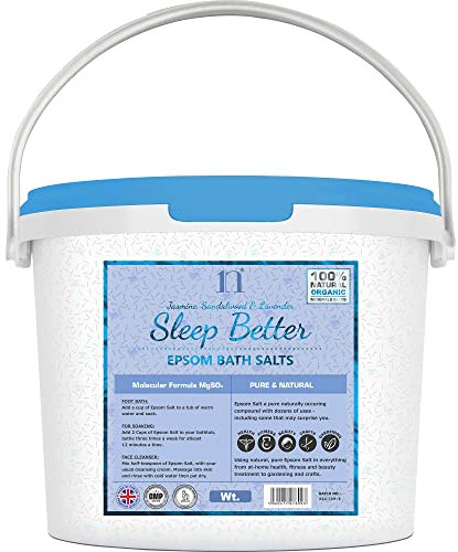 Scented Epsom Salt Sleep Better Salts with Jasmine, Sandalwood & Lavender Bucket Food Grade Magnesium Sulphate Foot Soak Salts Bath Epsom Salts (Sleep Better (Jasmine, Sandalwood & Lavender), 5KG)
