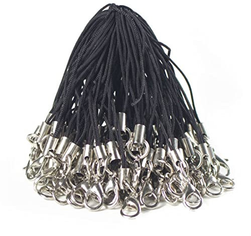 XPEX 100 Stück Schwarze Handy-Lanyard-Riemen für Schlüssel, Schlüsselanhänger, Schlüsselanhänger, Handy-Charm-Ringe mit Karabiner, Handy-Ringriemen, Handy-Lanyards für Anhänger