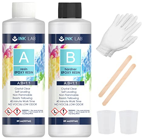 INK LAB Epoxidharz Set 474ml Epoxidharz mit Härter 1: 1 Verhältnis Glasklar Gießharz mit Holzstäbchen Handschuhe Epoxidarz für Holz Schmuckherstellung Kunst Handwerk