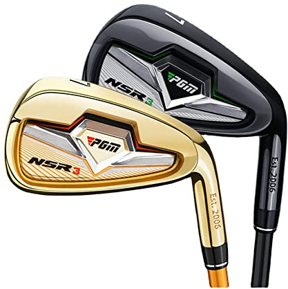 Fer de golf pour adulte – Fer de golf pour gaucher/droitier, doré noir n° 7 pour homme et femme (droite, tige en carbone S, noir)