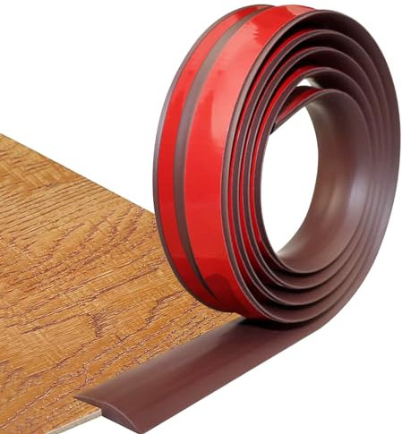 PVC Selbstklebend Abdeckleiste, Schwellenrampe, Dunkelbraun 3.0M Boden&Teppich Laminat Übergangsschiene Leiste,Abschlussprofil Tür Schwellen Randstreifen Abschlussleisten Bodenprofil(Stufenunterseite)