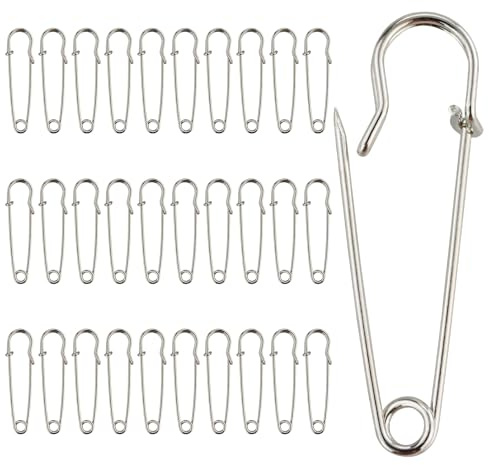 Spille da balia grandi, 30 spille da balia kilt, 50 mm, in acciaio inox, resistenti spille di sicurezza per coperte, maglieria, gioielli e artigianato