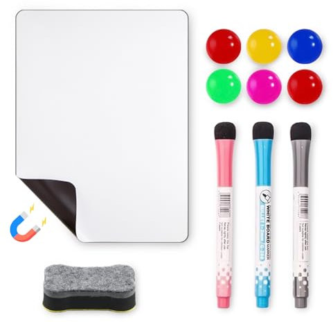Lavagna Magnetica da Parete, Lavagna Cancellabile, Lavagna Magnetica Frigo, A4 Bacheca Magnetica, Whiteboard con 3 Pennarelli, 1 Gomma, 6 magneti per il frigo