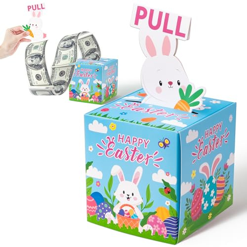 Xqumoi Easter Money Box for Cash Gift - Happy Easter Bunny Egg Money Gift Boxes for Cash with Pull Out Card Funny DIY Holiday Surprise Explosion Holder Gift Box Creative Way to Give Cash as A Gift