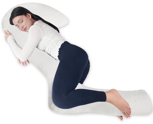 EKEPE Seitenschläferkissen, 170 cm Memory-Schaum Atmungsaktives Körperkissen für Seitenschläfer, Langes Schwangerschaftskissen mit Support für Rücken, Knie, Bein Entlastung - Weiß