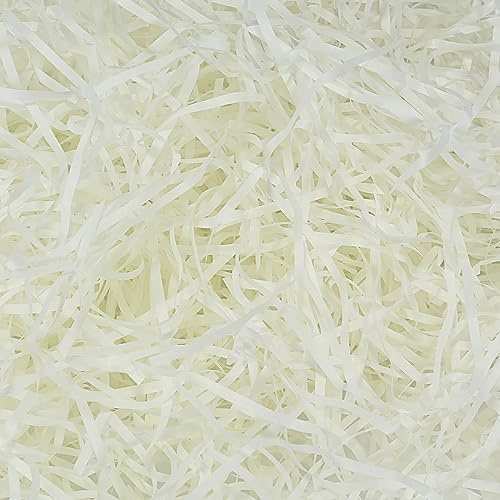 HXJDAM 500 g di materiale di riempimento per cesti regalo, carta stracciata per riempire cesti per feste e confezioni regalo, decorazione di scatole regalo, bianco crema, 500 g