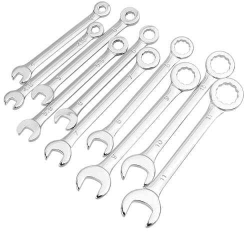 Treki 10 Stück Mini Schraubenschlüssel Set [4-11 MM] Kurz Gabelschlüssel Flach Ringmaulschlüssel aus Metall, Klein Torx Doppelmaulschlüssel Satz Wrench Set für Enge Bereich zum Reparatur