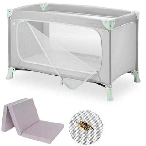 hauck Dream n Play Plus Set de Cuna de Viaje Bebe con Colchon y Mosquitera | Parque Infantil - Desde el Nacimiento con Bolsa - 120x60 cm - Dusty Mint