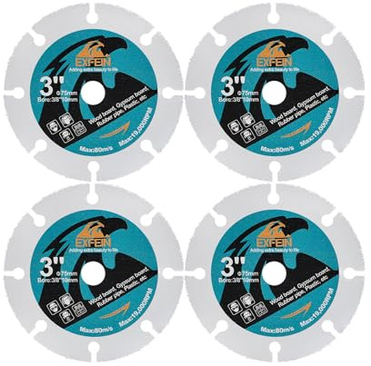 EXFEIN Disco de Corte de Madera de Carburo de 3 Pulgadas, 4 Piezas Con Eje de 3/8 Pulgadas, Rueda de Corte Para Madera Con Clavos, Laminado, Tubo de Goma, Plástico, Yeso