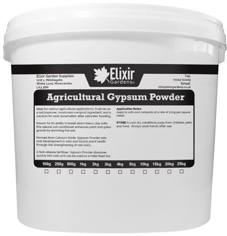 Elixir Gardens Agricultural Gypsum Powder (Calcium Sulphate) | Natural, Soluble Fast-Release Soil Improver & Conditioner, Ideal for Clay-Heavy Soils | 10kg Tub