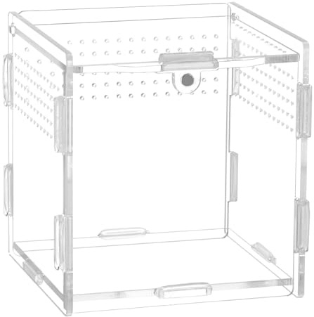 QWORK® Reptile Acrylic Feeding Box, Acrylic Transparent Insect Habitat Terrarium Case, 9.5 x 9 x 9 cm for Praying Mantis, Spiders, Lizards, Snails