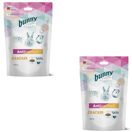 Bunny Antihairball Cracker | Confezione doppia | 2 x 100 g | Mangime complementare per conigli nani, porcellini d'India e cincillà | Supporto per l'escrezione dei capelli ingoiati