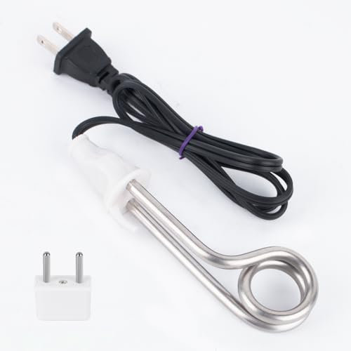 Electric Immersion Water Heater, 300W Portable Water Heater Electric Travel or Camping Accessories, 120/240V Dual Voltage Immersion Heater for Coffee & Tea (White)