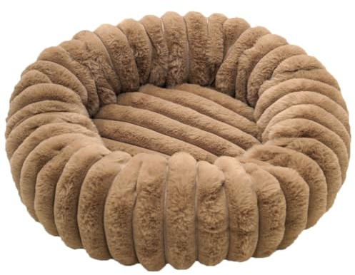 Panier Chien Donut, Panier Chat, Lit Ronde en Forme de Beignet, Canapé, Coussin, Lits pour Animaux Lavable, Chien Orthopedique, Base antidérapante, Tissu Peluche Doux (60cm/23.6in,Kaki)