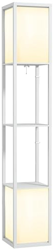 HOMCOM Lampada da Terra Moderna con 2 Paralumi e 2 Ripiani, Lampada a Piantana con Interruttore a Pedale per Lampadine E27 LED, per Soggiorno, Camera da Letto e Ufficio, 26x26x156 cm, Bianco