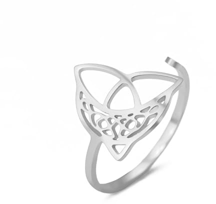 Amaxer Keltisk månring för kvinnor Triquetra Trinity Celtic Knot rostfritt stål öppen, justerbart uttalande fingerring