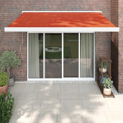 Store Banne Rétractable Extérieur, 3.5x2.5m en Aluminium et Toile Polyester, Store de Terrasse avec Bras Articulés, Résistant aux UV, Fixation Murale, Couleur Orange et Marron