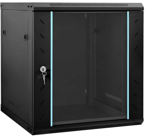 vidaXL Nätverkskabinet med lagring Svart 60 x 45 x 65 cm Stål, Modern skåp, kontorsförvaring, hållbara elektronikkomponenter, vägghängd nätverksutrustning, teknikorganisatör
