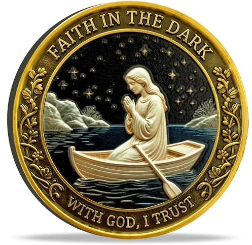 Faith in The Dark Christian Coin - Inspirational Medallion with Bible Verse Joshua 1:9 - Religious Token with Jesus Prayer Image - Encouraging Gift of Strength and Courage