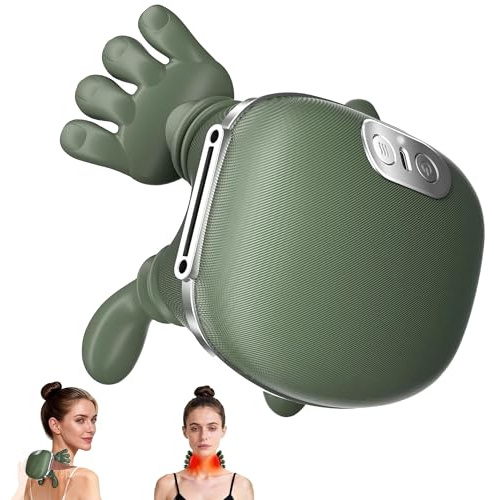 OTAVILEM - Masajeador de cuello con calor, masajeador Shiatsu de cuello y espalda con amasamiento 4D, diseño simulado de mano humana, masaje eléctrico de tejido profundo para alivio del dolor y