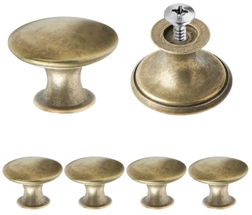 6 Pcs Poignee de Meuble, bouton porte, Laiton antique, pour Tiroir Cuisine