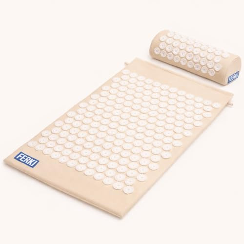 Feerki Acupressure Mat and Pillow Set for Back and Neck Pain Relief | Acupuncture Massage Mat for Sciatica Relief, Muscle Relaxation & Stress Reduction Home Yoga Recovery Pad with Carry Bag.