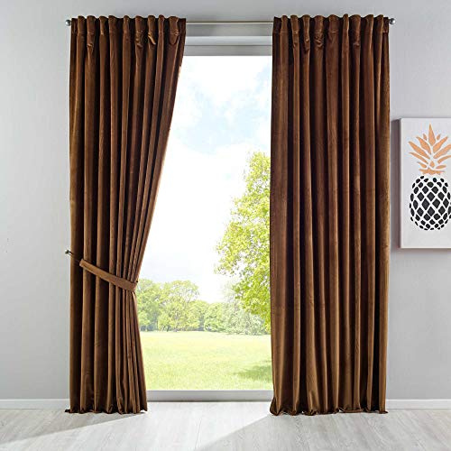 Gardinenbox Milano 20357 - Tenda oscurante in velluto, con passanti, chiusura a cordoncino, accorciabile, 2 pezzi, altezza x larghezza 280 x 135 cm, colore: tortora