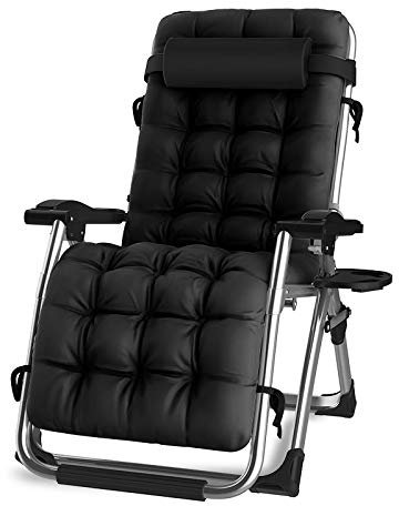 DQCHAIR Übergroßer Garten, Der for Schwerlastmenschen, Nullgravitation-Sonnenliege-Stuhl for Im Freienpatio-Rasen-Plattform-tragbare Stühle, Unterstützung 200kg Stützt (Color : Black)