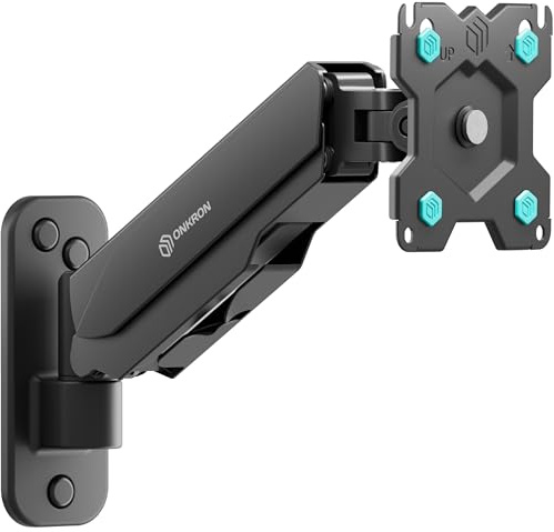 ONKRON Monitor Wall Mount for 13-34 Inch Screens up to 8 kg, Full Motion Single Monitor Arm VESA 75x75 & VESA 100x100, Gas Spring Wall Screen Mount, Height Adjustable Screen Arm Black G120-B