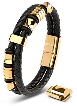 SERASAR Armband Gold Herren 17cm Männer Leder Armreif Lederband Herrenarmreif Armschmuck Schmuck Herrenschmuck Armkette Flecht Wickelarmband Kette Armbändchen