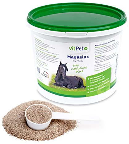 VitPet+ MagRelax für Pferde – Magnesium Pferd mit Tryptophan und Vitamin B-Komplex – Unterstützt Entspannung, Muskulatur und Nervensystem – 2 kg inklusive Dosierlöffel