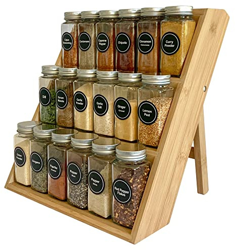 Pacific Moon Tree Bamboo Spice Rack and Organizer, 3-tier Seasoning Spice Jar Organizer, Excellent Tiered Wooden Spice Racks Free Standing for Cabinet Drawers and Countertop