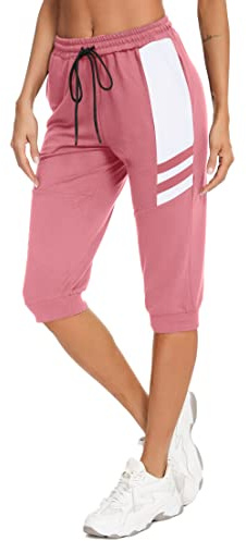 Terecey Pantaloni Donna Sportivi 3/4 Pantaloni Donna Estivi Corti al Ginocchio Pantalone Sportivi Cotone Estivi con Tasche Pantalone Tuta Estivi Leggeri per Fitness Jogging