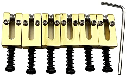 Guyker 10,5 mm gitarr Tremolo Bridge sadlar – mässing moderna gitarrsadlar kompatibla med Strat ST Tele TL elgitarr (6-pack, guld)