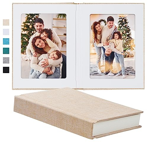 Pssoss Photo Album 5x7 with Writing Space Linen Cover 5x7 Photo Album Book Holds 20 Photos Ideal for Wedding Theme-Album and Baby Photo Albums (Beige,20 Pockets)