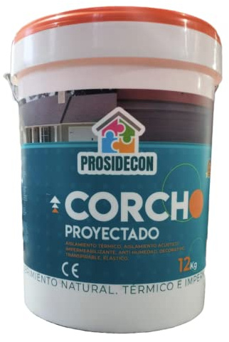 prosidecon Corcho Proyectado, 12kg, 15 años de garantía, Pintura impermeable y aislante térmico y acústico, aplicable a pistola de 6mm, para cubiertas y fachadas (02)