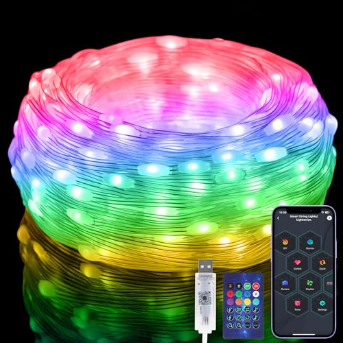 Electight RGBIC Smarta Ljusslingor 5M [APP & Fjärrkontroll], 50 LED Flerfärgade Ljusslingor, USB-Driven & IP65 Vattentät, 99+ Scenlägen, Musik/Röstsynkronisering, Ljusslingor för Jul, Bröllop, Fest | USB-Driven & IP65 Vattentät, 99+ Scenlägen, Musik/Röstsynkronisering, Ljusslingor för Jul, Bröllop, Fest