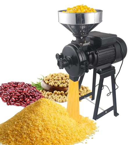 Electric Grain Mill Grinder, 2200W 110V Spice Grinders, Commercial Corn Mill with Funnel, Thickness Adjustable Powder Machine, Heavy Duty Feed Flour Cereal Mill Wheat Grinders（Dry & Wet Grinder）