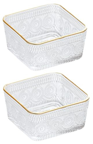 yaocoral Paquete de 2 cuencos cuadrados pequeños de vidrio de 9 onzas, cuenco vintage para caramelos, mini cuencos de vidrio transparente para postre, aperitivos, frutas, yogur, desayuno, inmersión,