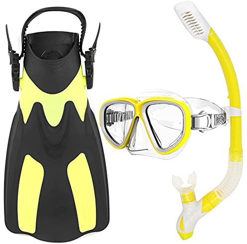 Schnorchelausrüstung, Maskenflossen, Schnorchelset mit verstellbaren Flossen, Anti-Beschlag-Maske mit Panoramablick, Schnorchelausrüstung mit trockenem Oberteil zum Tauchen und Schwimmen